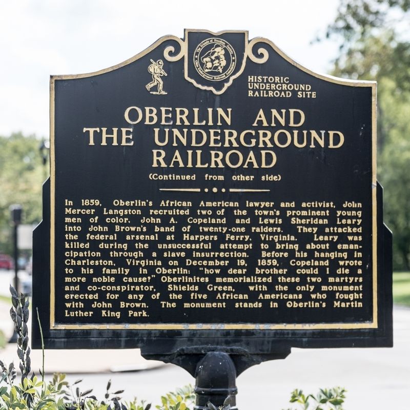 Oberlin and the Underground Railroad Marker, side two. Click for full size. Oberlin and the Underground Railroad Marker, side two image. Click for full size.
