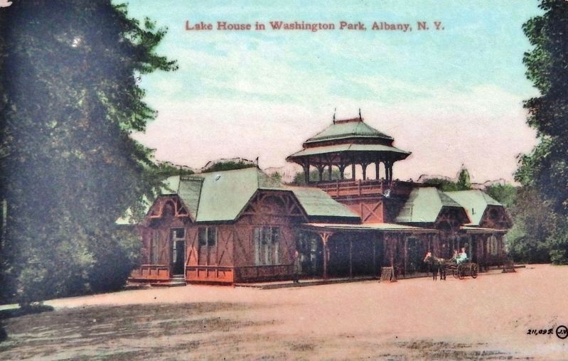 Marker detail: 1875 Wooden Washington Park Lakehouse image. Click for full size.