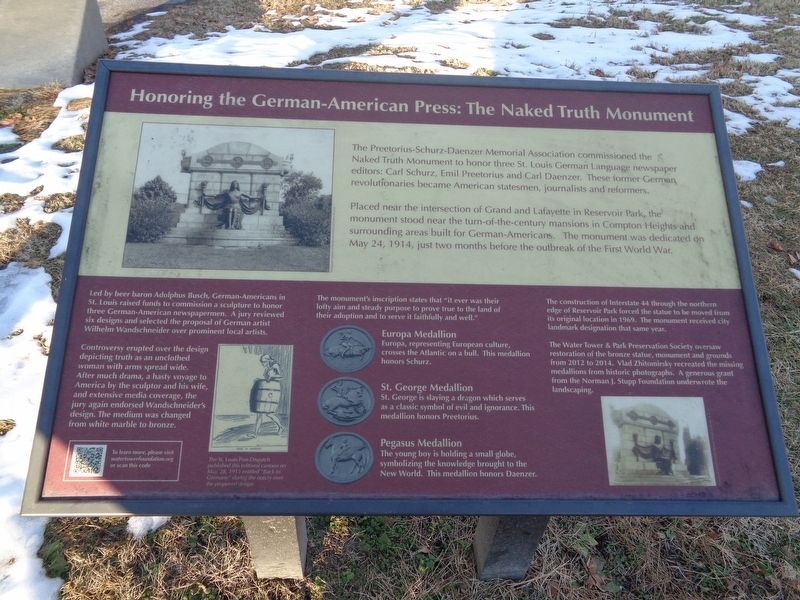 Honoring the German-American Press: The Naked Truth Monument. Click for full size. Honoring the German-American Press: The Naked Truth Monument image. Click for full size.