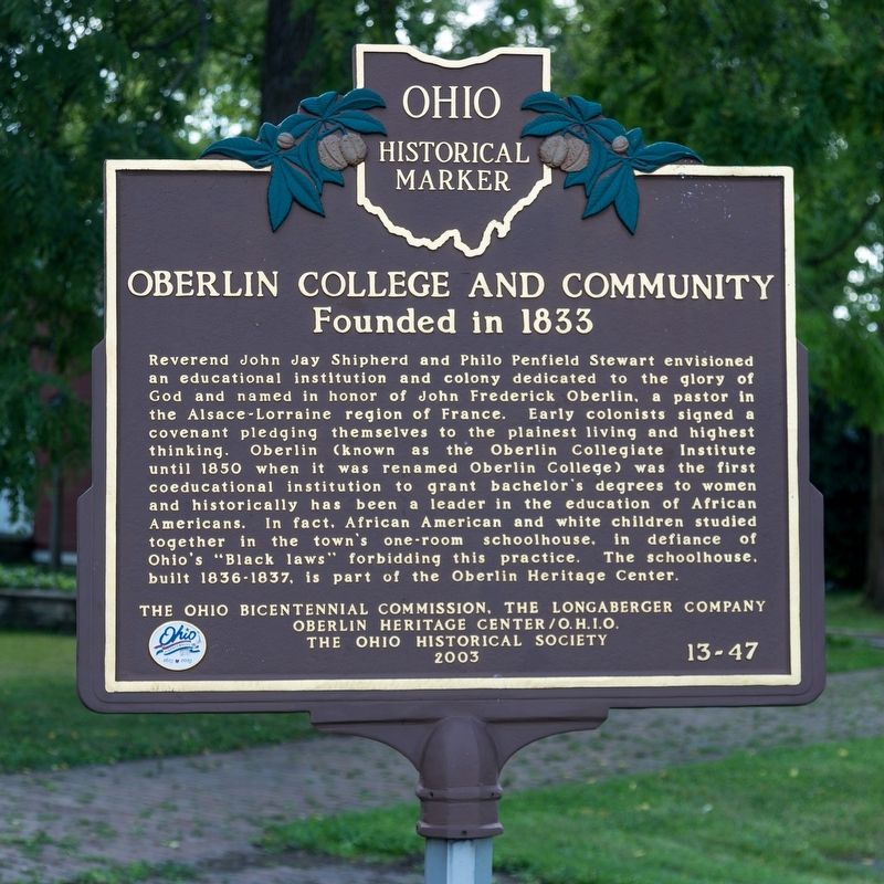 Oberlin College and Community side of marker image. Click for full size.