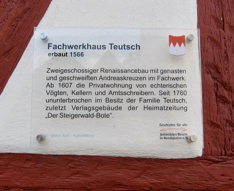Fachwerkhaus Teutsch / Teutsch half-timbered building Marker image. Click for full size.