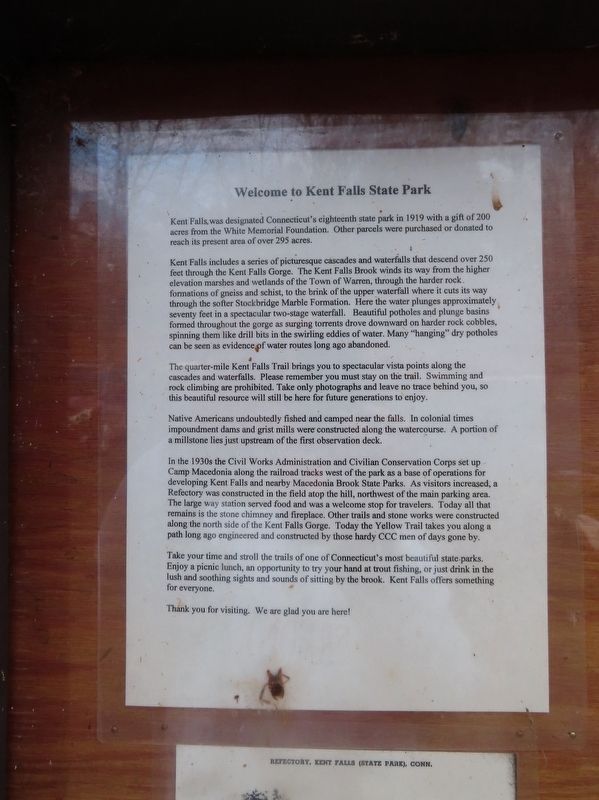 Kent Falls State Park Marker. Click for full size. Kent Falls State Park Marker image. Click for full size.