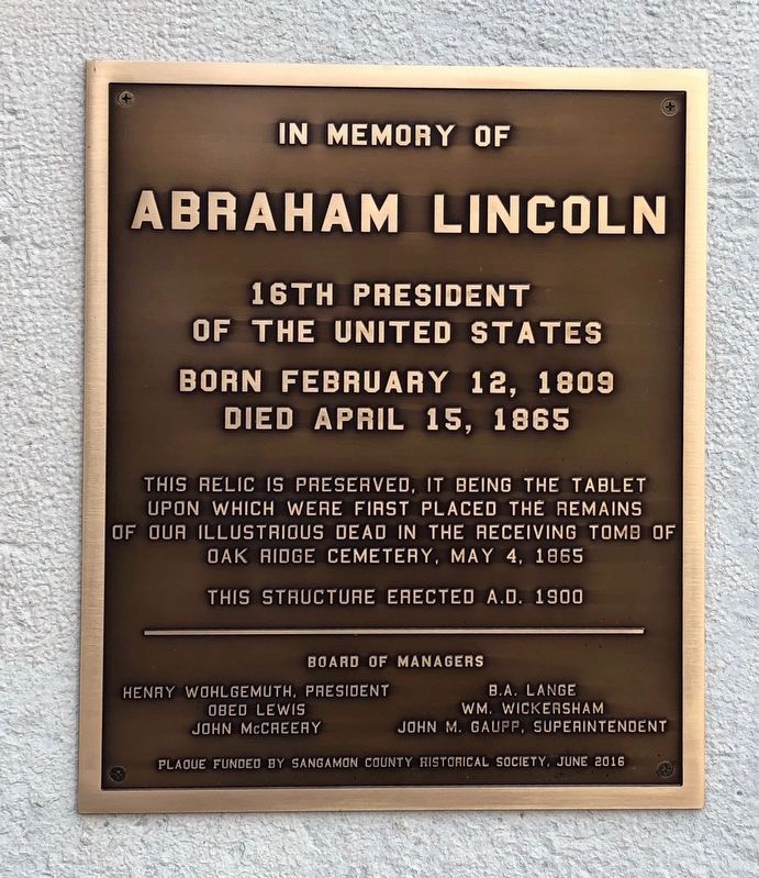 In Memory of Abraham Lincoln Marker image. Click for full size.