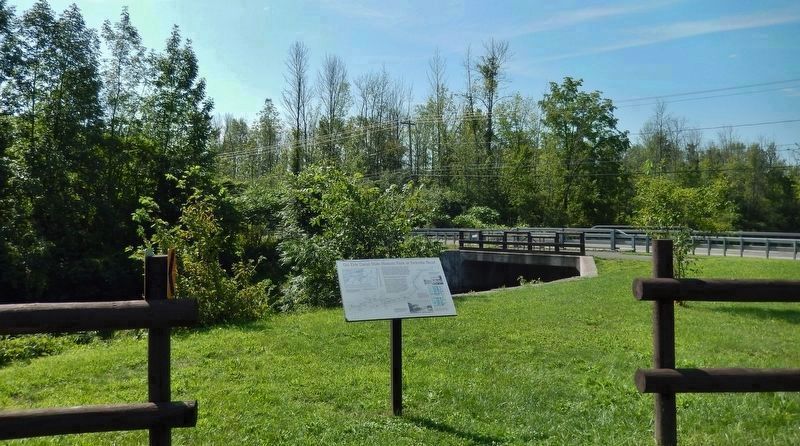Old Erie Canal Marker  <i>wide view<br>(Old Erie Canal / Pool's Brook in background)</i> image. Click for full size.