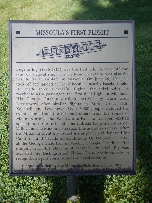 Missoula's First Flight Marker image. Click for full size.