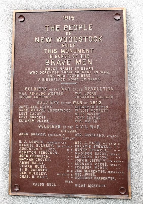 Closeup of New Woodstock War Memorial (Front Side). Click for full size. Closeup of New Woodstock War Memorial (Front Side) image. Click for full size.