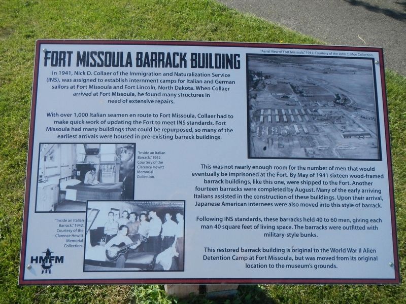 Fort Missoula Barrack Building Marker. Click for full size. Fort Missoula Barrack Building Marker image. Click for full size.