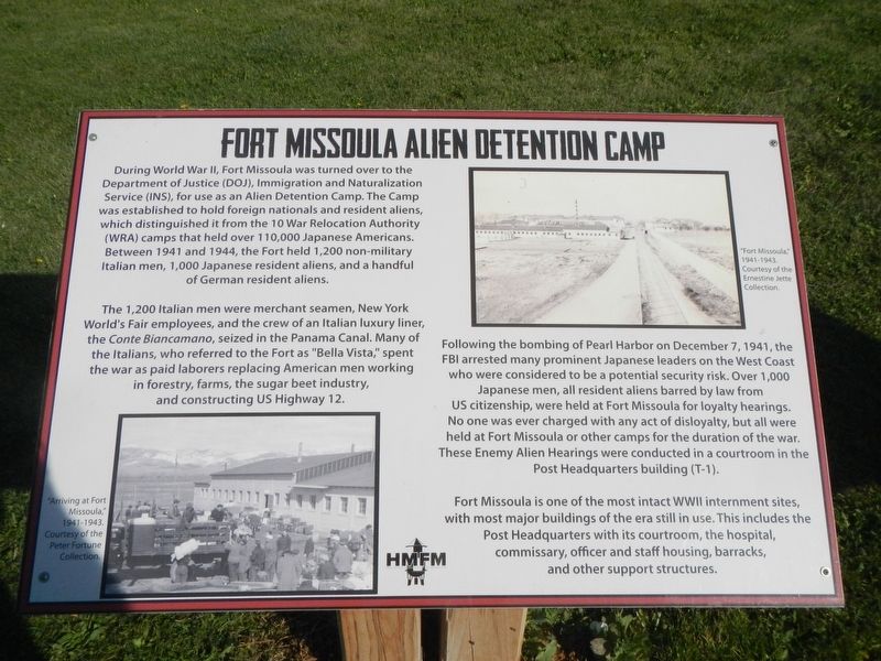 Fort Missoula Alien Detention Camp Marker image. Click for full size.