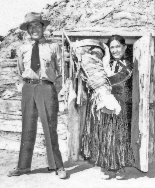 Marker detail: Ranger Seth Thomas Bigman<br>with wife Helen and son Patrick, c.1948. Click for full size. Marker detail: Ranger Seth Thomas Bigman<br>with wife Helen and son Patrick, c.1948 image. Click for full size.