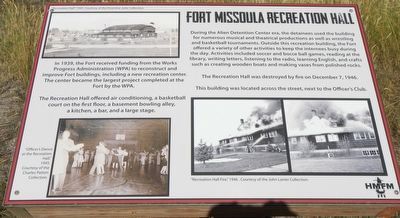 Fort Missoula Recreation Hall Marker image. Click for full size.