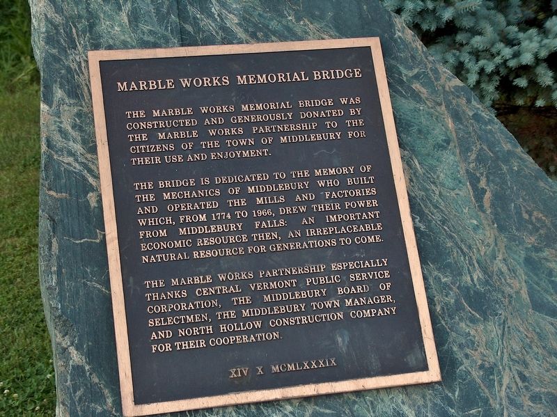 Marble Works Memorial Bridge Marker image. Click for full size.