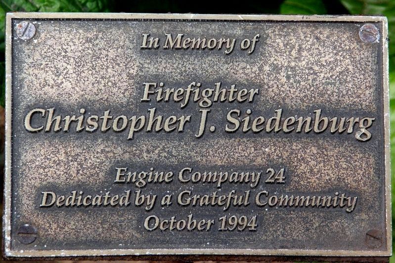 Firefighter Christopher Siedenburg memorial plaque image. Click for full size.
