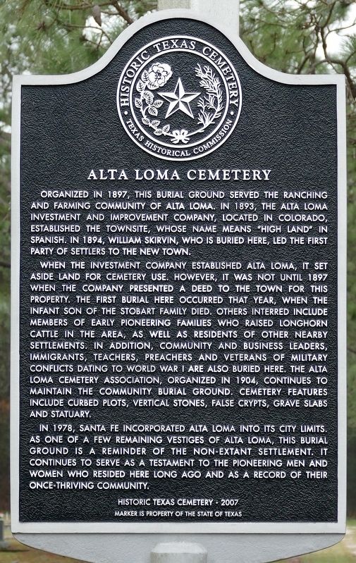Alta Loma Cemetery Marker image. Click for full size.