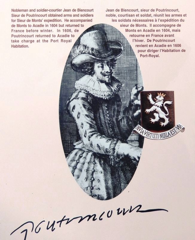 Marker detail: Jean de Biencourt Sieur de Poutrincourt image. Click for full size.