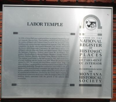 Labor Temple Marker image. Click for full size.