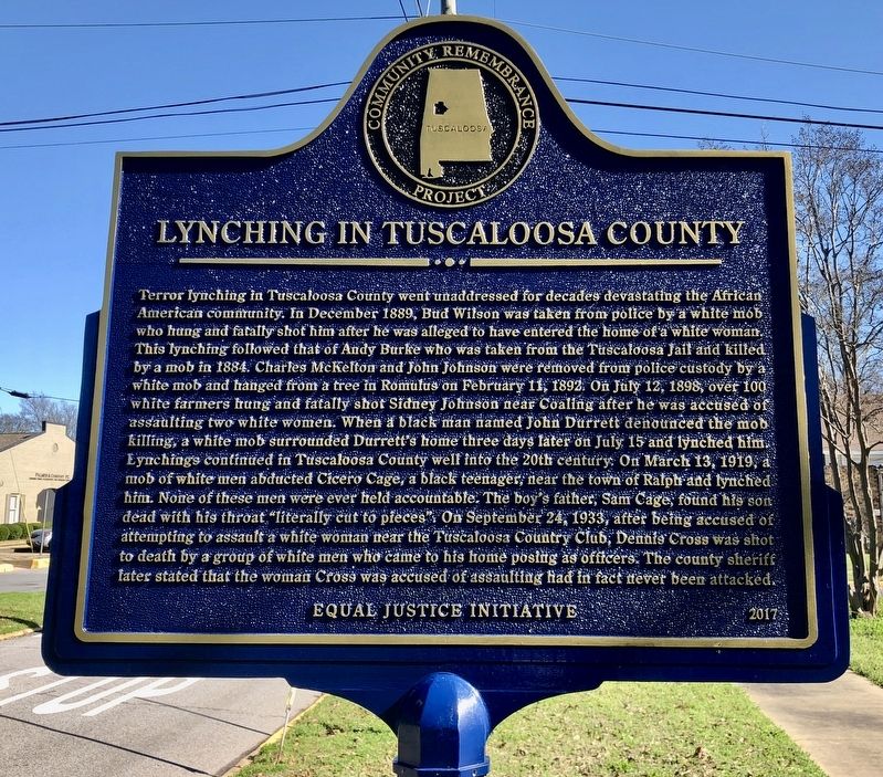Lynching in Tuscaloosa County Marker. Click for full size. Lynching in Tuscaloosa County Marker image. Click for full size.