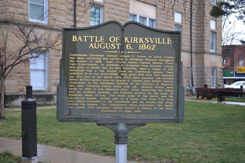 Battle of Kirksville Marker front image. Click for full size.
