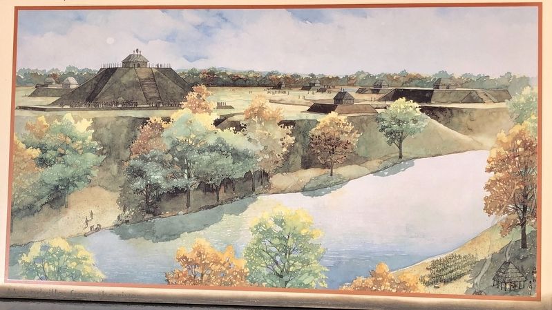 Artist rendering of Moundville, ca. 1250 AD. image. Click for full size.