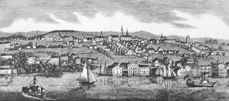 Marker detail: 1840 Woodcut • Poughkeepsie from the west image. Click for full size.