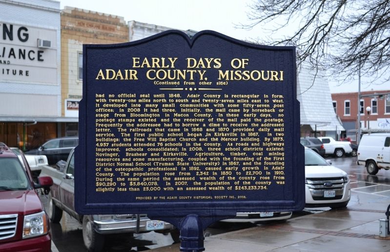 Early Days of Adair County, Missouri Marker back image, Touch for more information