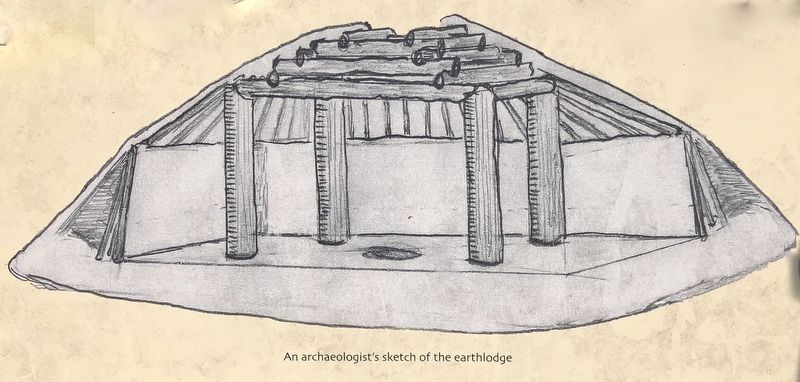 Drawing of earthlodge from marker. image. Click for full size.