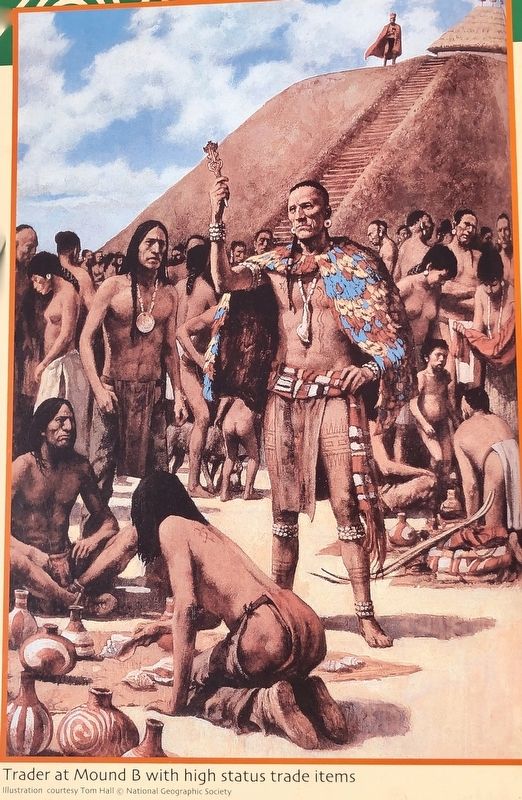 National Geographic illustration of a trader at Mound B. image. Click for full size.