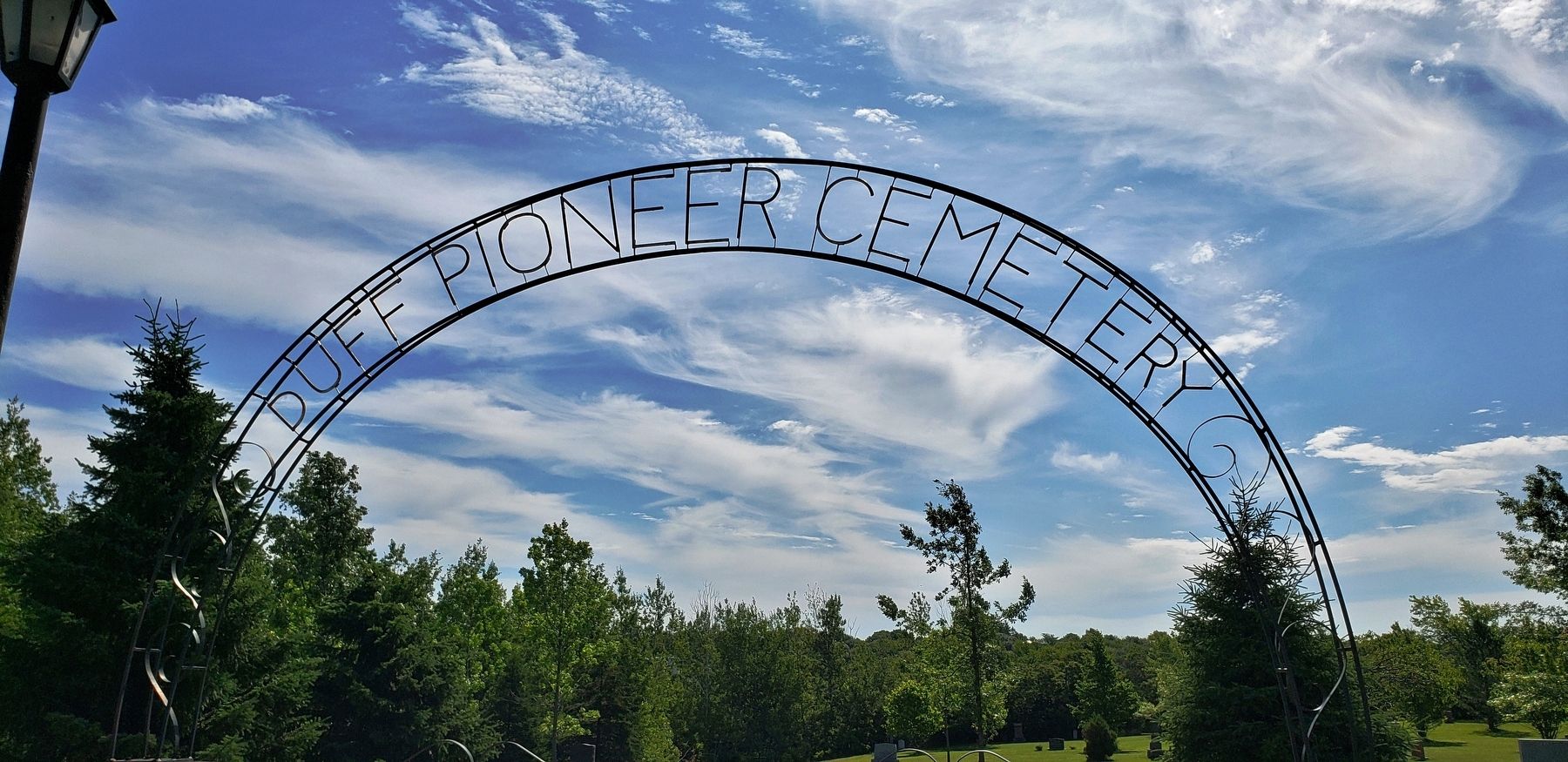 Duff Pioneer Cemetery sign image. Click for full size.