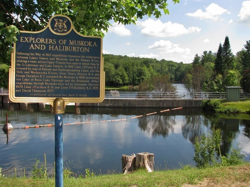 Explorers of Muskoka & Haliburton Marker • <i>wide view<br>(Baysville Narrows in background)</i> image, Touch for more information