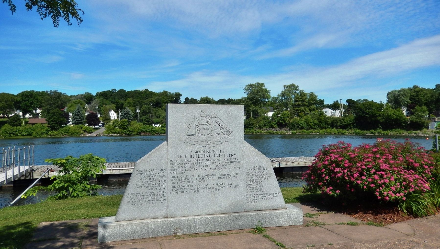 Ship Building Industry Marker  <i>wide view<br>(East River of Pictou in background)</i> image. Click for full size.