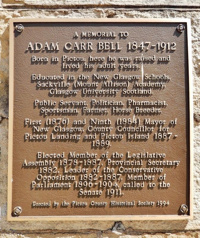 A Memorial to Adam Carr Bell 1847-1912 Marker. Click for full size. A Memorial to Adam Carr Bell 1847-1912 Marker image. Click for full size.
