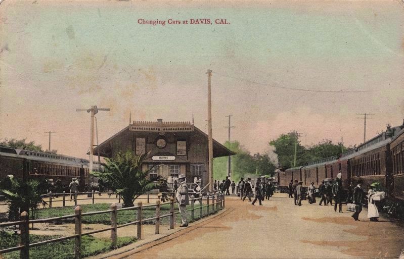 <i>Changing cars at Davis, Cal.</i> image. Click for full size.
