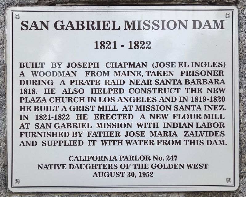 San Gabriel Mission Dam Marker. Click for full size. San Gabriel Mission Dam Marker image. Click for full size.