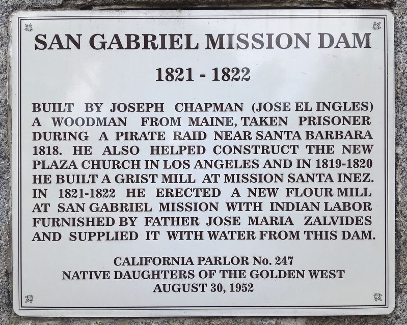 San Gabriel Mission Dam Marker image. Click for full size.