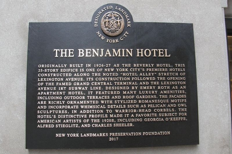 The Benjamin Hotel Marker. Click for full size. The Benjamin Hotel Marker image. Click for full size.