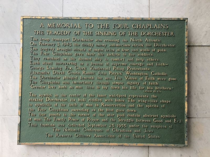 A Memorial to the Four Chaplains Marker image. Click for full size.