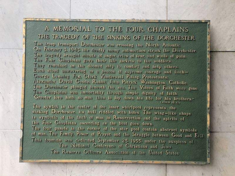 A Memorial to the Four Chaplains Marker image. Click for full size.