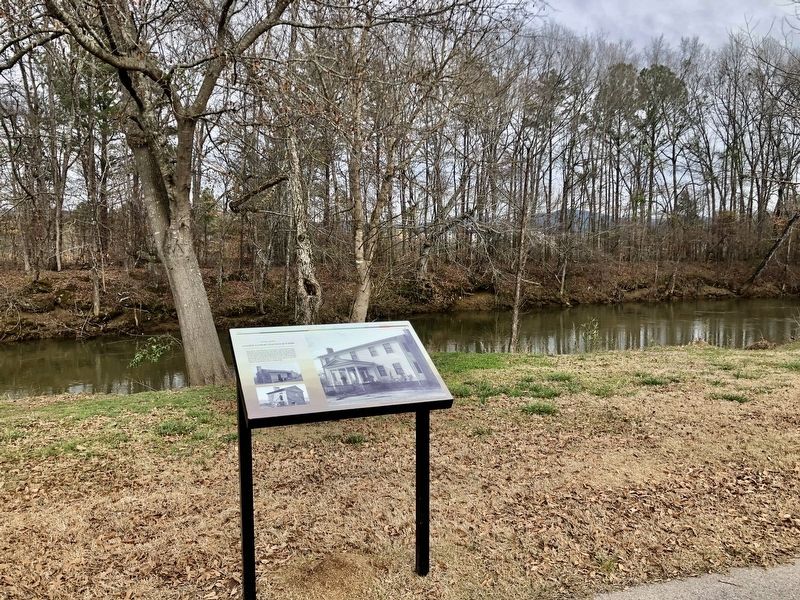 View of marker with the Choccolocco Creek in background. image. Click for full size.