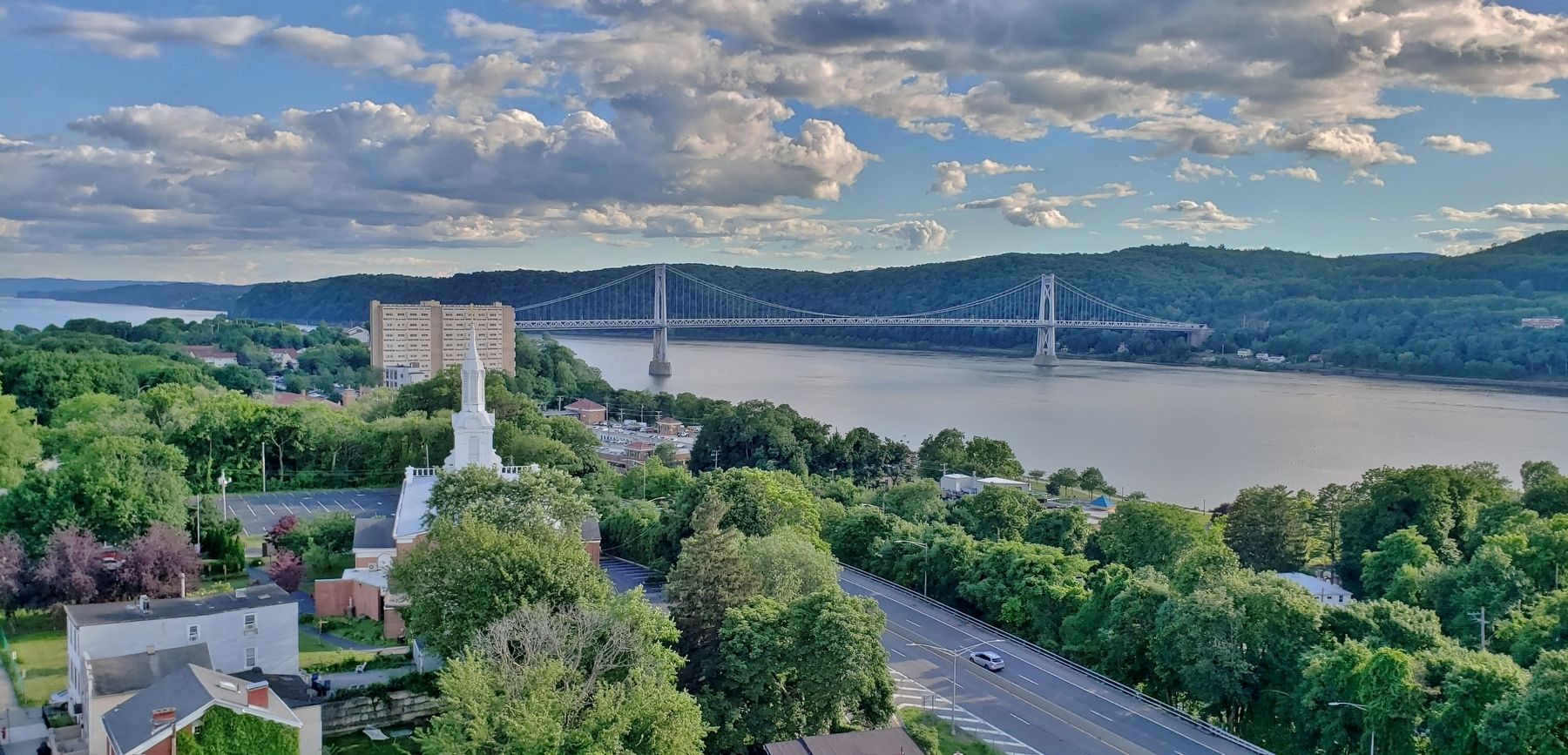 Mid-Hudson Bridge & Hudson River (<i>view southwest from near marker</i>) image. Click for full size.