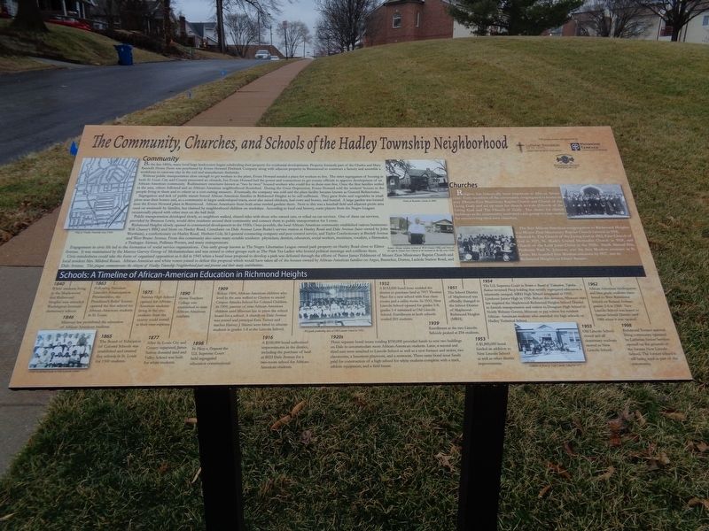 The Community, Churches, and Schools of the Hadley Township Neighborhood Marker image. Click for more information.