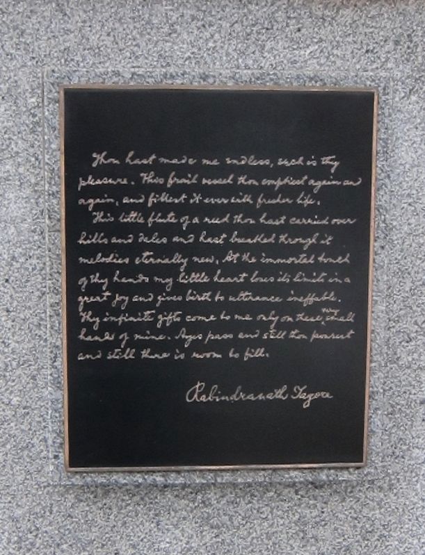Rabindranath Tagore Marker: Plaque with poem (opening verse from <i>Gitanjali</i>) image. Click for full size.