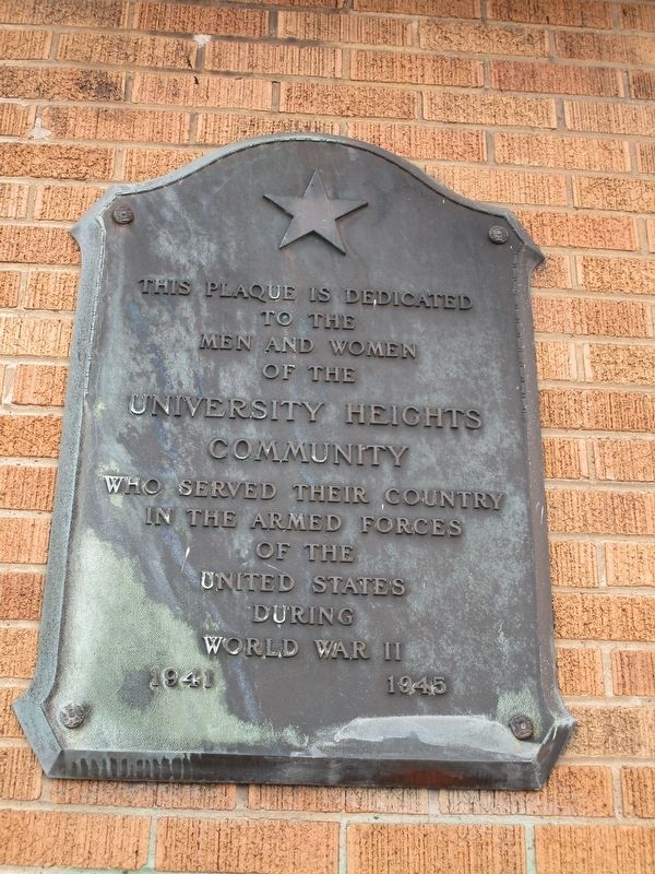University Heights WWII Plaque image. Click for full size.