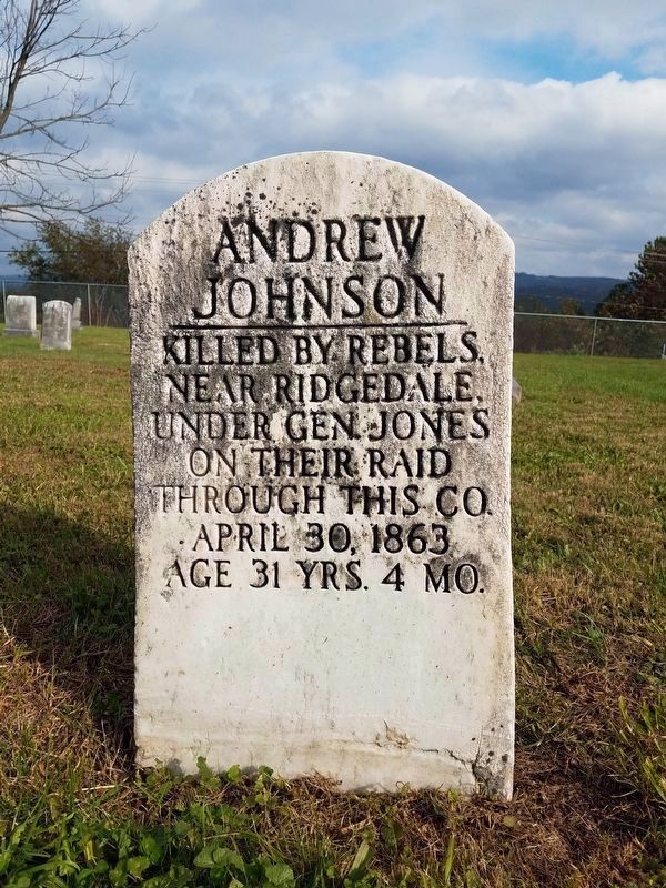 Grave of Andrew Johnson at Fairview Cemetery in Morgantown (907 Grafton Road). image. Click for full size.