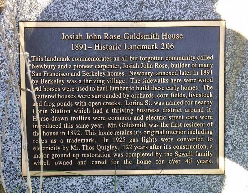 Josiah John Rose-Goldsmith House Marker image. Click for full size.