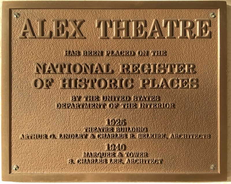 Alex Theatre Marker. Click for full size. Alex Theatre Marker image. Click for full size.