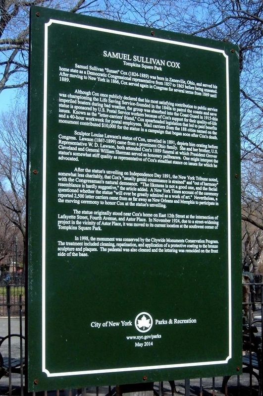 Samuel Sullivan Cox Marker. Click for full size. Samuel Sullivan Cox Marker image. Click for full size.