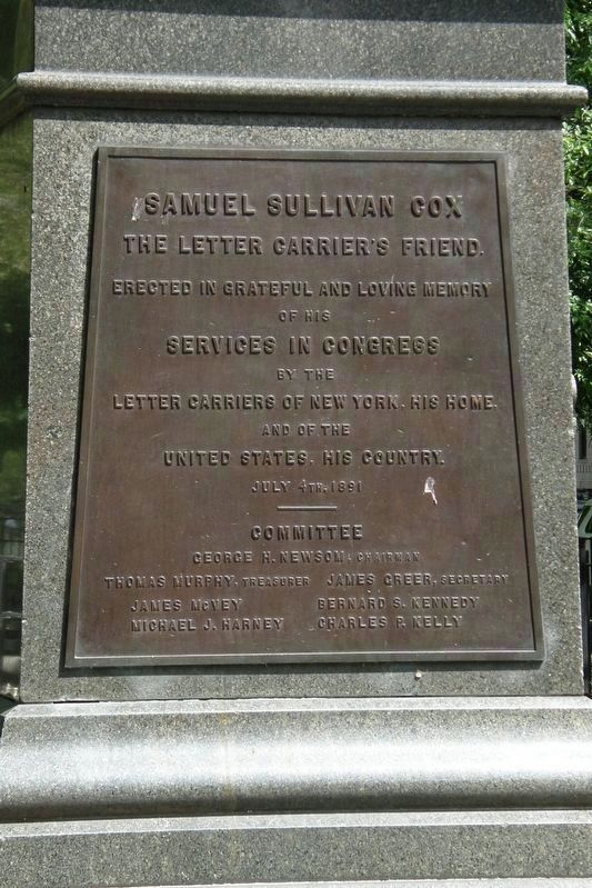Letter carriers' commemorative plaque on the statue's base image. Click for full size.