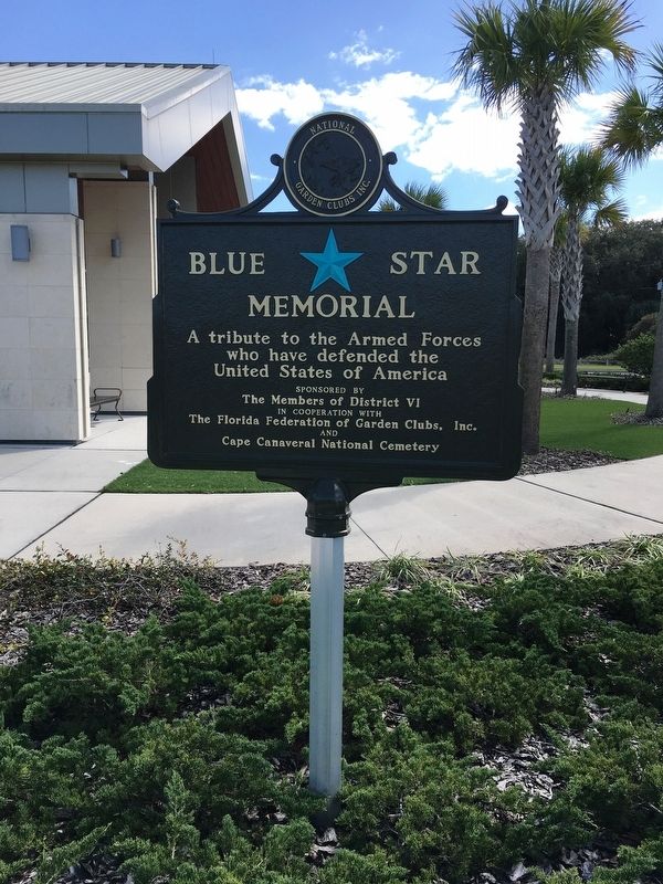 Blue Star Memorial Marker Cape Canaveral National Cemetery. Click for full size. Blue Star Memorial Marker Cape Canaveral National Cemetery image. Click for full size.
