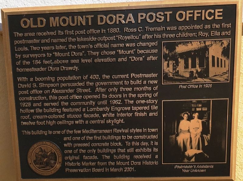 Old Mount Dora Post Office Marker image. Click for full size.