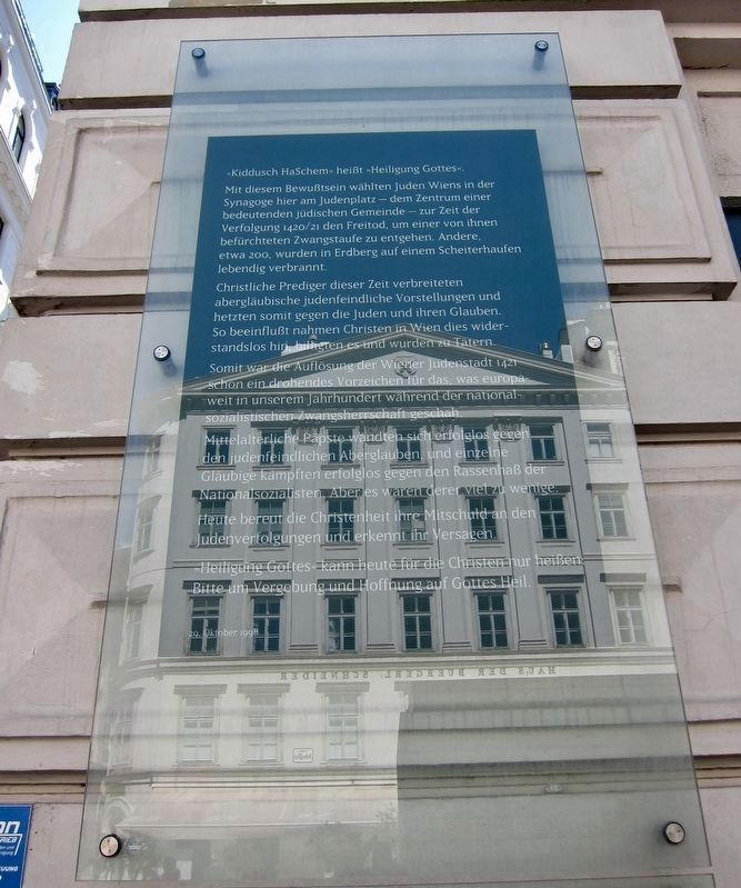 Memorial Plaque of the Archdiocese Vienna at Judenplatz - German text image. Click for full size.