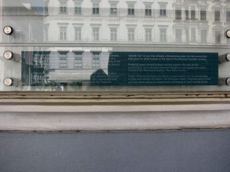 Memorial Plaque of the Archdiocese Vienna at Judenplatz Marker - English text image. Click for full size.
